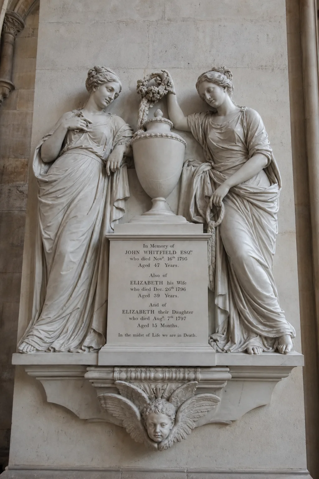 Concept visualisation of a figurative wall monument in a classical aedicule.