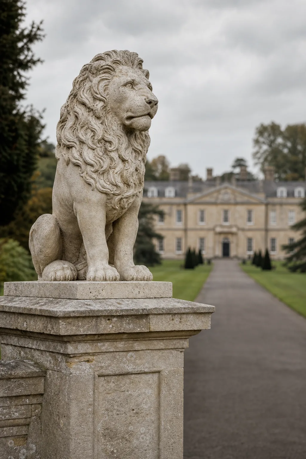 Concept visualisation of a heraldic lion carved in stone.