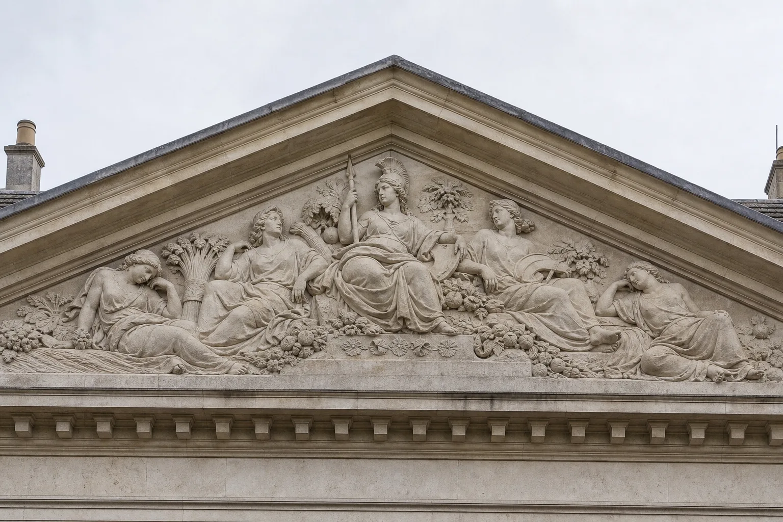 Concept visualisation of a carved pediment tympanum.