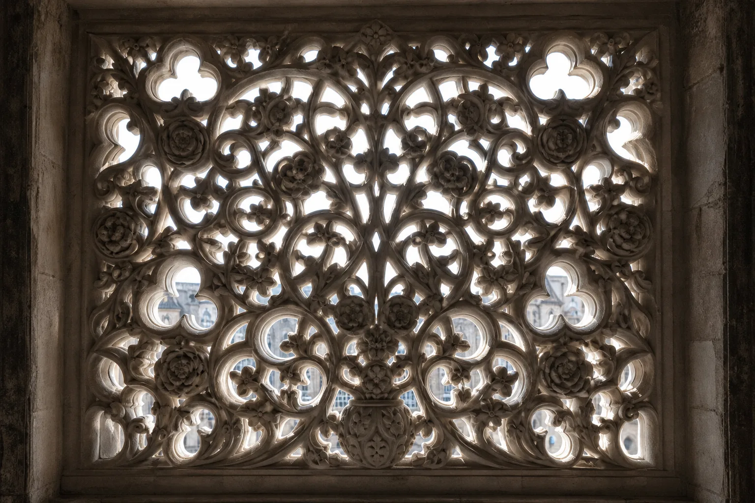 Concept visualisation of a pierced openwork stone panel.